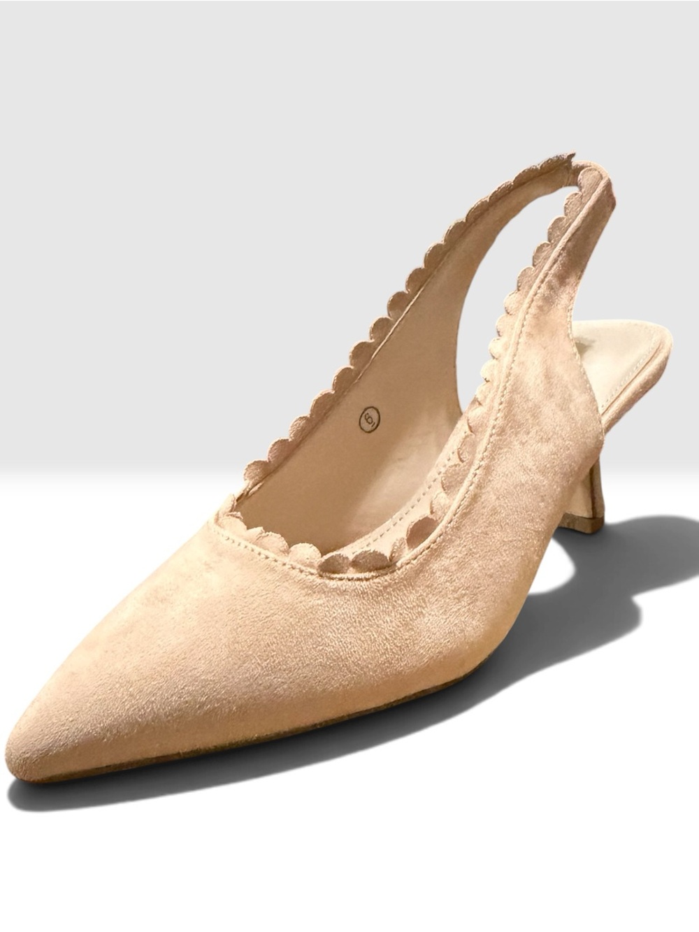 Scalloped Slingback Pointed Kitten Heel - Blush